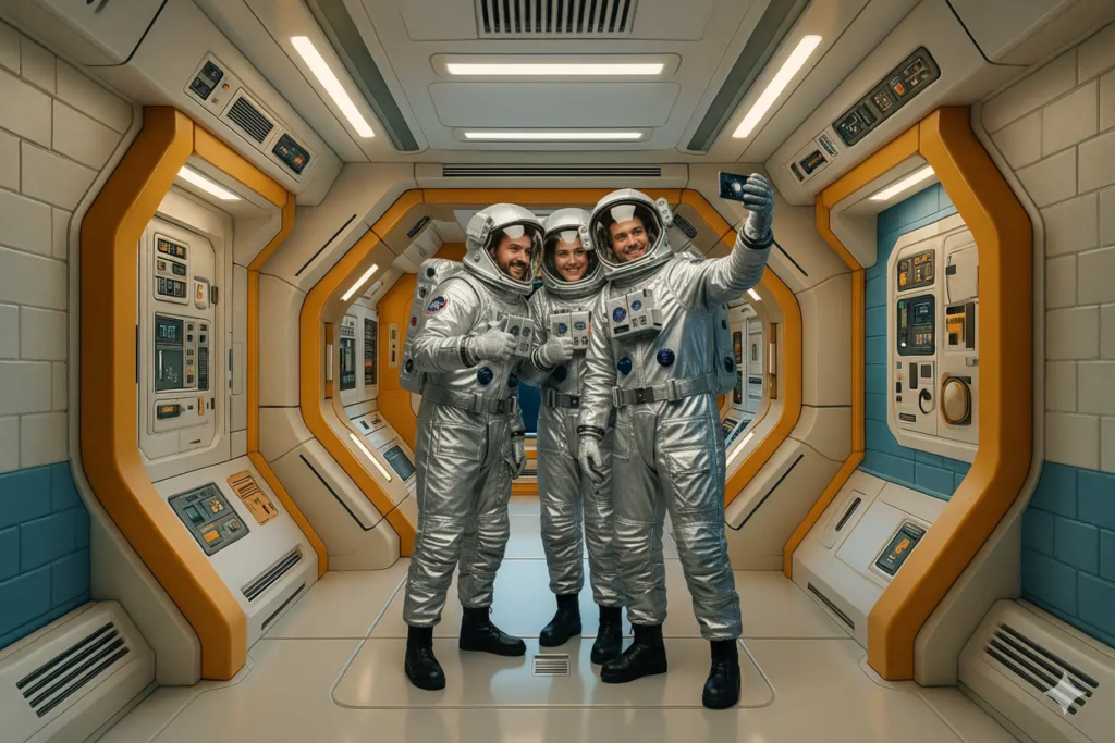 Studio immersif KONEO : décor “Vaisseau spatial” inspiré de la science-fiction, éclairage cinématographique et design réaliste, idéal pour shootings photo, clips et tournages à thème spatial.