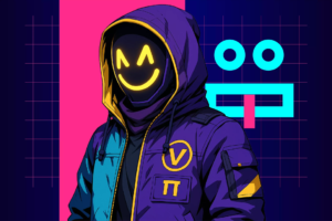 Ce personnage est une figure centrale de l’identité KONEO, incarnant la dimension fun et positive du studio photo immersif. Son masque à smiley lumineux, son hoodie violet et turquoise et ses détails fluo font écho à l’univers néon et pop coréen de KONEO. Il représente la facette ludique et expressive du concept : un monde où la photo devient une performance joyeuse et stylisée.