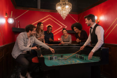 Shooting d’équipe réalisé lors d’un team building dans le décor “Casino” de KONEO.