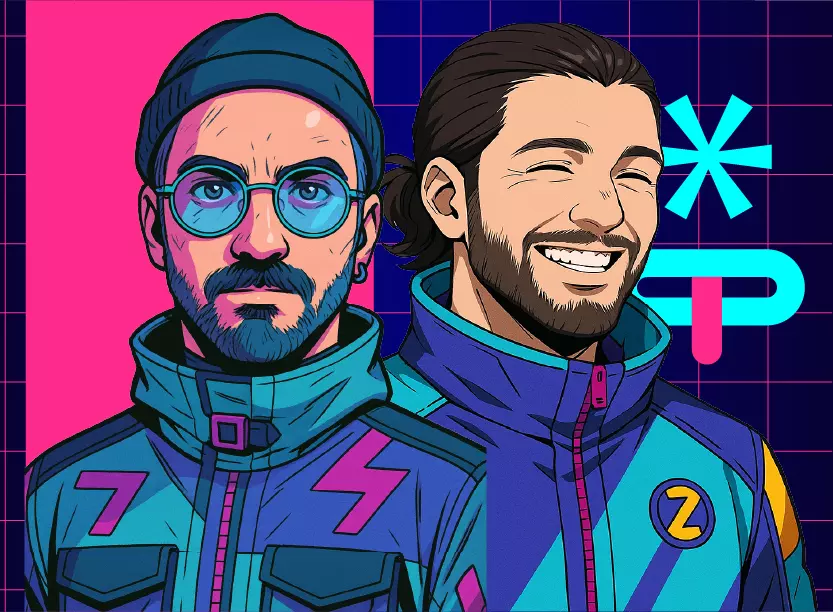 Dessin vectoriel des 2 co-fondateurs de KONEO Studio, dans un traité Manga Cyberpunk.